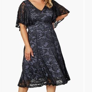 Kiyonna Black Lace Midi Cocktail Dress